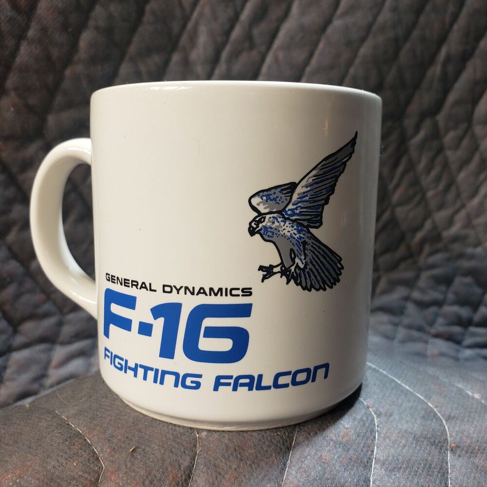 Vintage 1988 General Dynamics F-16 Fighting Falcon Coffee Mug Lion Mktg Aviation